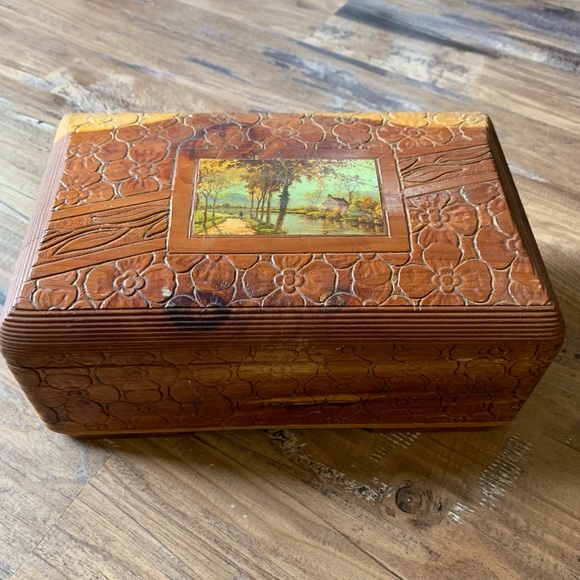 Vintage 70s Wooden Jewelry Box